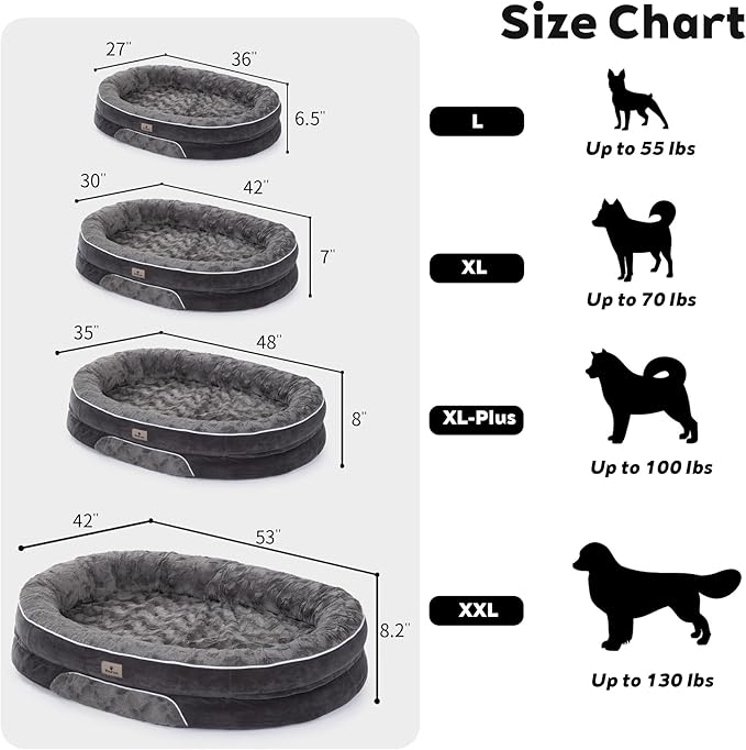 PetFun Orthopedic Dog Bed Couch for Large Sized Pets with Egg Foam Support, Four-Sided Bolster Cushions, Soft Tear-Resistant Fabric, and Removable Machine Washable Plush Cover
