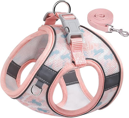 Step in Mesh Dog Harness and Leash Set Breathable Air Mesh Reflective Escape Proof Dog Harness Vest No Choke Lightweight Mesh Dog Harness (S(Neck:10.5"-12",Chest:13.5"-16"), Pink-2)
