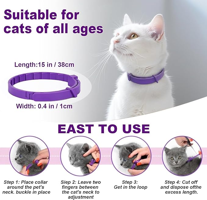 Cat Calming Collar, 4-Pack Pheromone Collars for Cats – Adjustable 15″, 60-Day Lasting Stress & Anxiety Relief, Helps Reduce Noise Fear, Scratching & Separation Anxiety（Pruple）