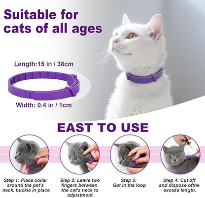 Cat Calming Collar, 4-Pack Pheromone Collars for Cats – Adjustable 15″, 60-Day Lasting Stress & Anxiety Relief, Helps Reduce Noise Fear, Scratching & Separation Anxiety（Pruple）
