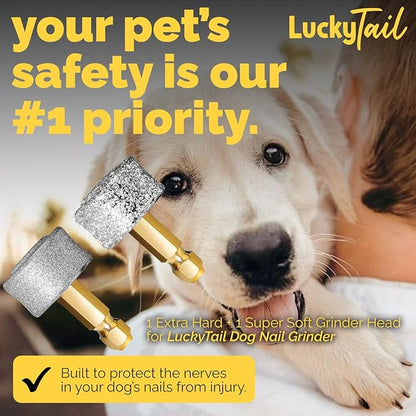 LUCKY TAIL - Dog Nail Grinder - Hard & Soft Replacement Heads - Small & Large Dogs - Premium Quality - Diamond Tip Drill Bit - Professional Dog Nail Trimmers - Grooming Tool kit - 2 Pack