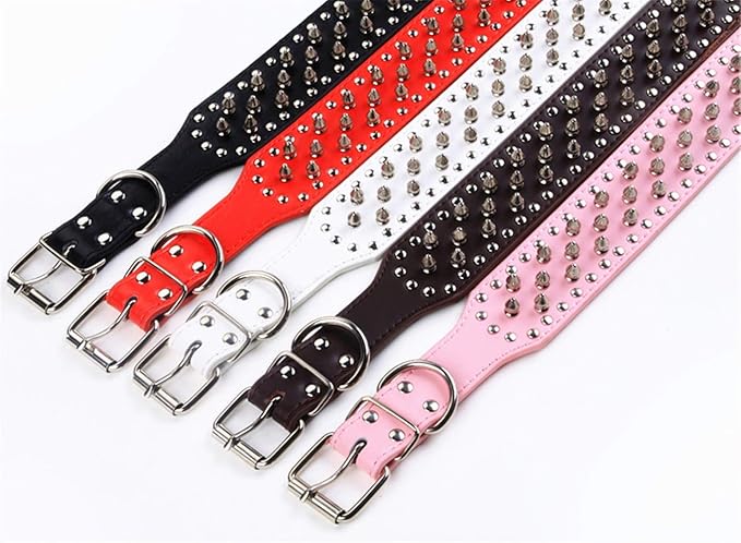 Hoot PU Leather Adjustable Spiked Studded Dog Collar 2" Wide 31 Spikes (S(Neck 17"-20"), Red)