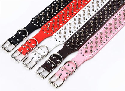 Hoot PU Leather Adjustable Spiked Studded Dog Collar 2" Wide 31 Spikes (S(Neck 17"-20"), Red)