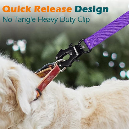 PetBonus Heavy Duty Tactical Dog Leash, 5 FT Bungee Shock Absorption Leash with 2 Padded Handles, Quick Release Metal Clip, Car Seatbelt, No Pull Training Lead for Large Medium Dogs（Purple）