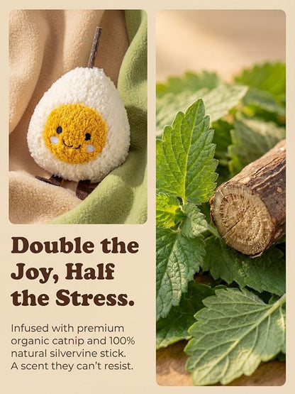 Petelligent Durable and lnteractive Cat Teething Stick Toys: Chewing Stick, Grinding Teeth Rod, and chewable Cat Doll for Your Pet's Entertainment (Egg Whites)