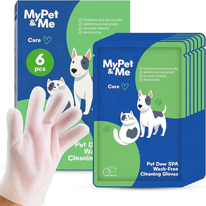 My Pet & Me – Pet Glove Wipes for Dogs & Instant Bath Gloves for Dogs | No-Rinse Deodorizing Grooming Mitts | Instant Bath Cleaning Gloves for Dogs & Cat Cleaning Gloves for Easy Cleaning, 6 Count