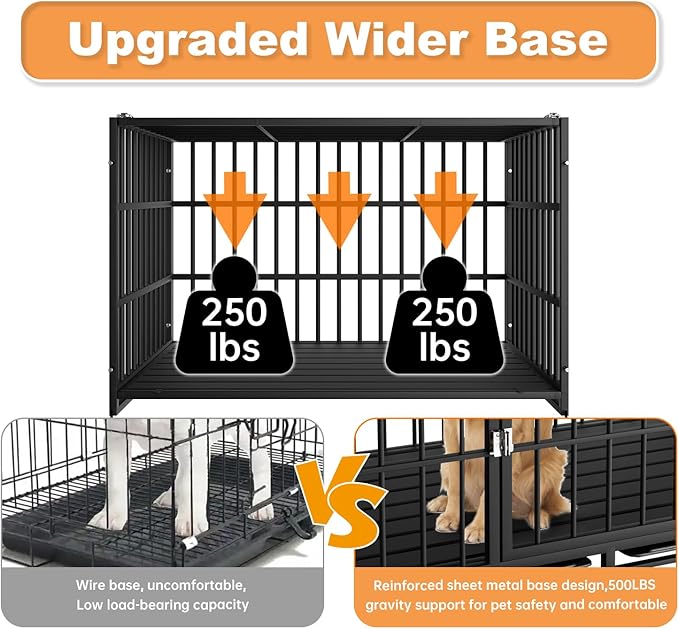 HMHTCT 48 Inch Heavy Duty Dog Crate with Wheels,Indestructible Escape-Proof Dog Kennel with Locking Latch and Double Door,Extra Large XL XXL Crate Indoor for Large and Medium Dog with Removable Tray