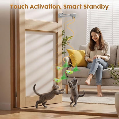 Interactive Cat Toys for Indoor Cats: Automatic Flying Bird Feather Wand Chase Exercise Enrichment Stimulation, USB Rechargeable Durable Safe Hanging Toy for Bored Kittens Adult Multi Cat Households