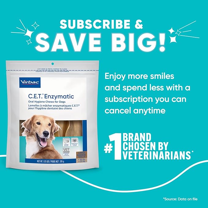 Virbac C.E.T. Enzymatic Oral Hygiene Chews for Large Dogs - Plaque & Tartar Control - Single Layer Beefhide with Exclusive Dual-Enzyme System & Tasty Chicken Flavor - Easy to Give Dog Dental Chew