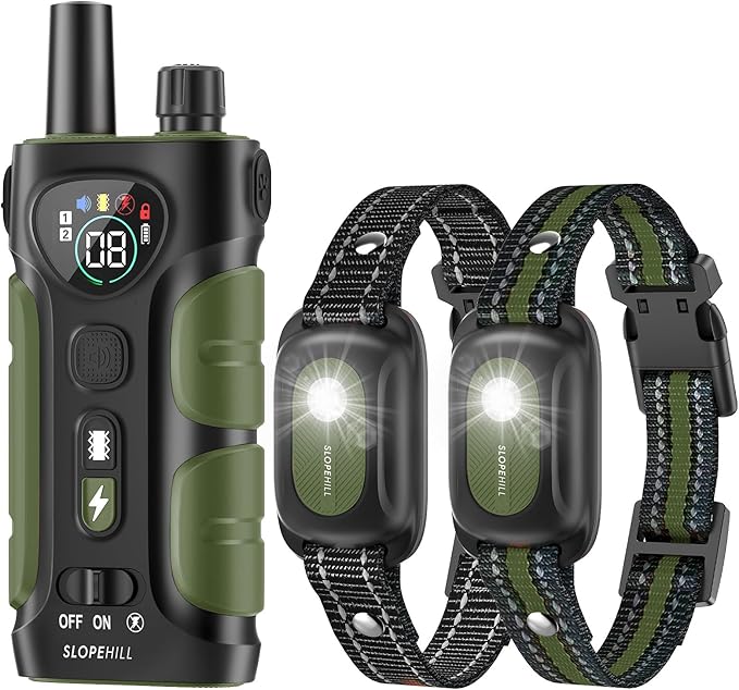 SLOPEHILL Dog Shock Collar,4200FT Dog Training Collar with Remote,IPX8 Waterproof E-Collar with Beep,Vibration,Shock,Flashing Light,No Shock Model,Electric Shock Collar for Dogs,Green 2PCS