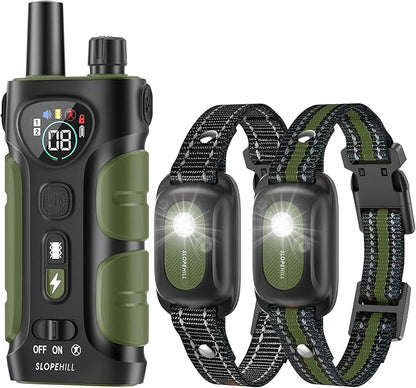 SLOPEHILL Dog Shock Collar,4200FT Dog Training Collar with Remote,IPX8 Waterproof E-Collar with Beep,Vibration,Shock,Flashing Light,No Shock Model,Electric Shock Collar for Dogs,Green 2PCS