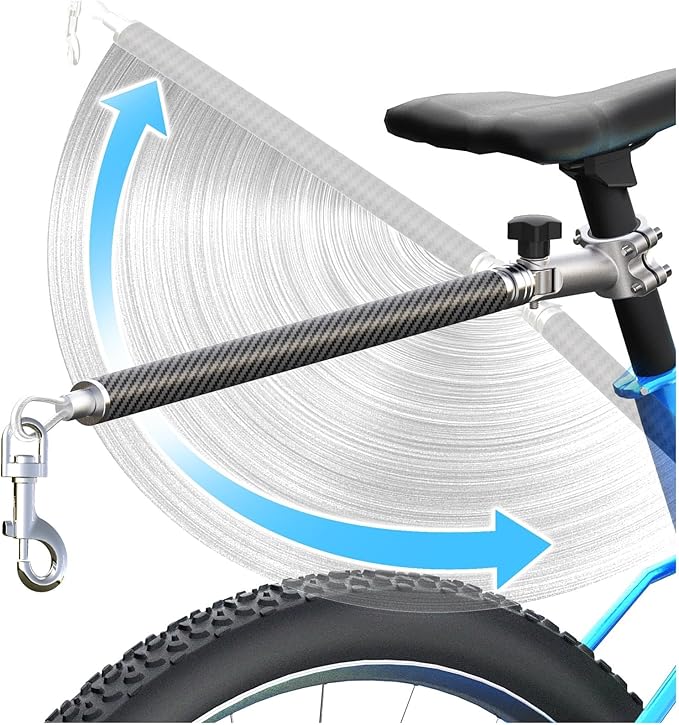 Hands-Free Bicycle Dog Leash for Cycling - 180° Rotating or Fixed Quick-Attach System, Built-in Shock-Absorbing Spring, Anti-Pull Design, Thick Steel Wire Rope 550 lbs (Carbon Fiber)