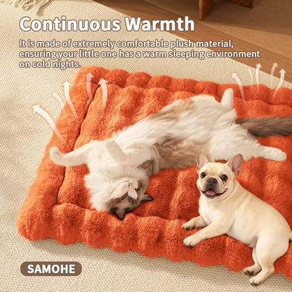 SOMAHE Self-Warming Cat Bed, Plush Faux Fur Pet Bed Mat with Anti-Slip Bottom, Ultra Soft Heated Bed for Cats & Medium Dogs, Cozy Fluffy Pad for Couch & Crate, Machine Washable, 27x20 Inch Orange