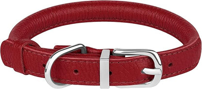OOPSDOGGY Rolled Leather Dog Collar Soft Roll Collars for Small Medium Large Dogs Puppy (Red, XXL, 20"-24")