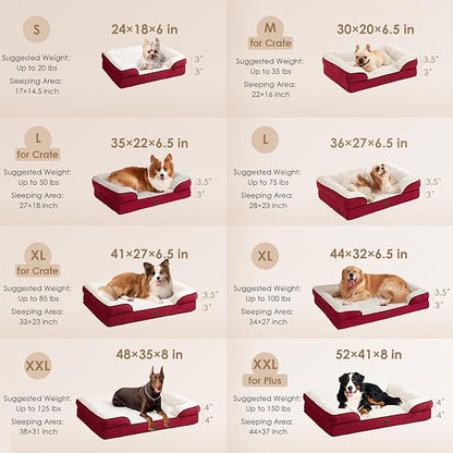EHEYCIGA Orthopedic Dog Bed for Medium Dogs, Waterproof Memory Foam Medium Dog Beds with Sides, Non-Slip Bottom and Egg-Crate Foam Pet Couch Bed with Washable Removable Cover,Red