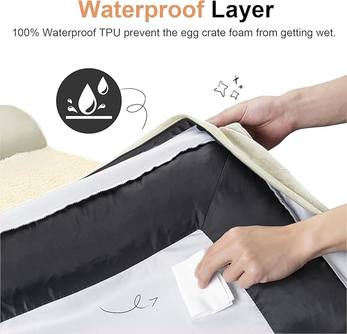Medium Dog Bed Orthopedic Washable: Beds Bolster Medium Sized Dogs Bed Egg Crate Foam Couch Sofa Waterproof with Removable Cover - Beige