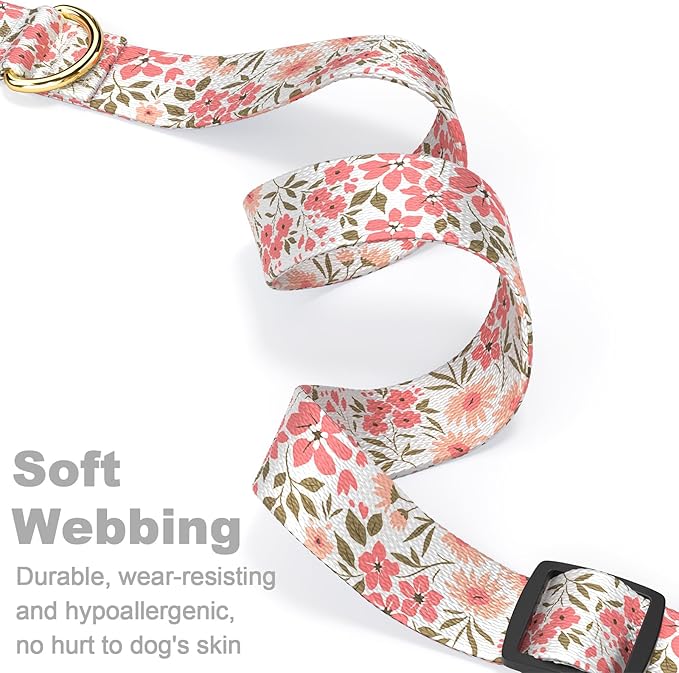 Rnivvi Dog Collar for Large Dogs, Cute Floral Heavy Duty Adjustable Puppy Collar with Quick Release Buckle for Girl & Female, Pet Accessories for Walking Running, L Length 1" Width, Pink White