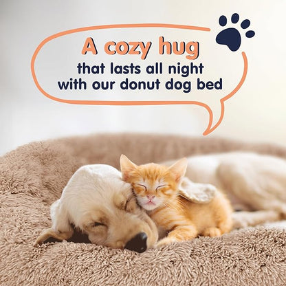 Petloox Donut Dog Bed - Premium Comfort for Anxiety Relief - Fluffy & Calming Design with Ultra-Plush Support | Cozy Round Dog Bed with Super Soft Circle Style (Size S Pink)