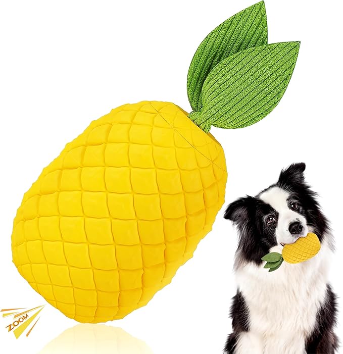 Pineapple Dog Toys for Aggressive Chewers, Indestructible Chew Toy with Squeaker for Large Dogs - Durable Rubber Puppy Teething & Interactive Play