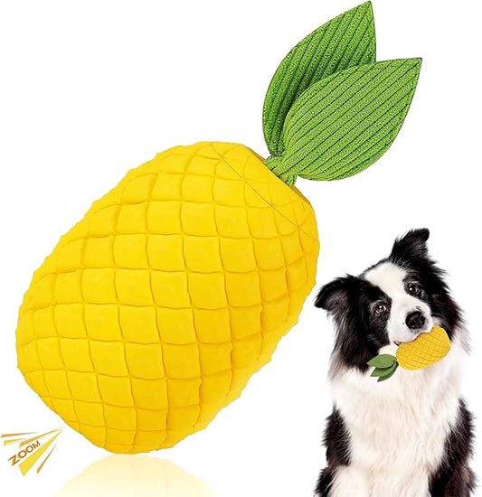 Pineapple Dog Toys for Aggressive Chewers, Indestructible Chew Toy with Squeaker for Large Dogs - Durable Rubber Puppy Teething & Interactive Play