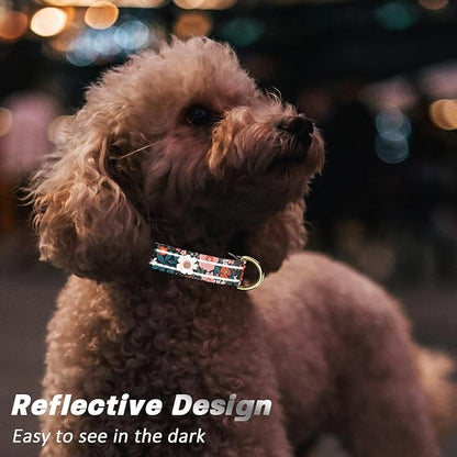 Reflective Dog Collar for Small Dogs, Cute Flower Theme Adjustable Heavy-Duty Nylon Puppy Collar for Boy and Girl Female, Soft Pet Accessories with Quick Release Buckle, Elegant Floral
