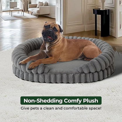 BALANCE Calming Dog Bed for Extra Large Dogs, 42 Inches Oval Washable XL Pet Bed with Sides, Orthopedic Pet Couch Sofa with Non-Slip Bottom, Gray