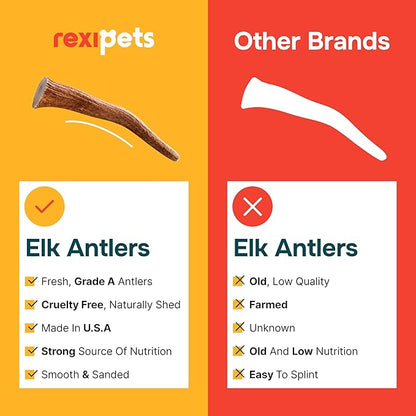 100% Natural - Antlers For Dogs - Elk Antlers for Very Large Dogs - Naturally Shed in USA - Grade A Dog Antler Chews - Dog Chews - Natural, Long-Lasting Treats for Aggressive Chewers - Extra Large