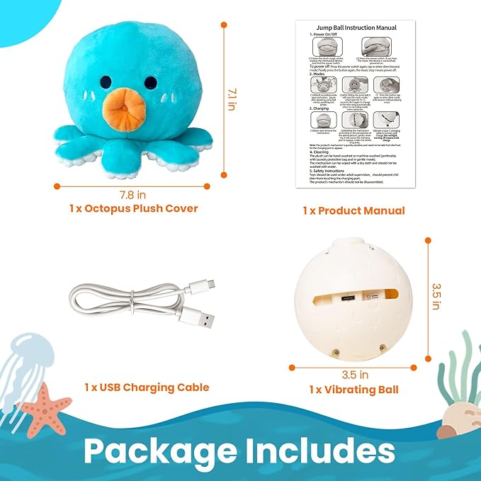 Interactive Dog Toys, [Newly Upgraded] Moving Dog Toy to Keep Them Busy, Bouncing Dogs Toy/Squeaky Rolling Ball with Jumping Music Silent Mode for Small Medium Large Dogs(Upgrade Octopus)