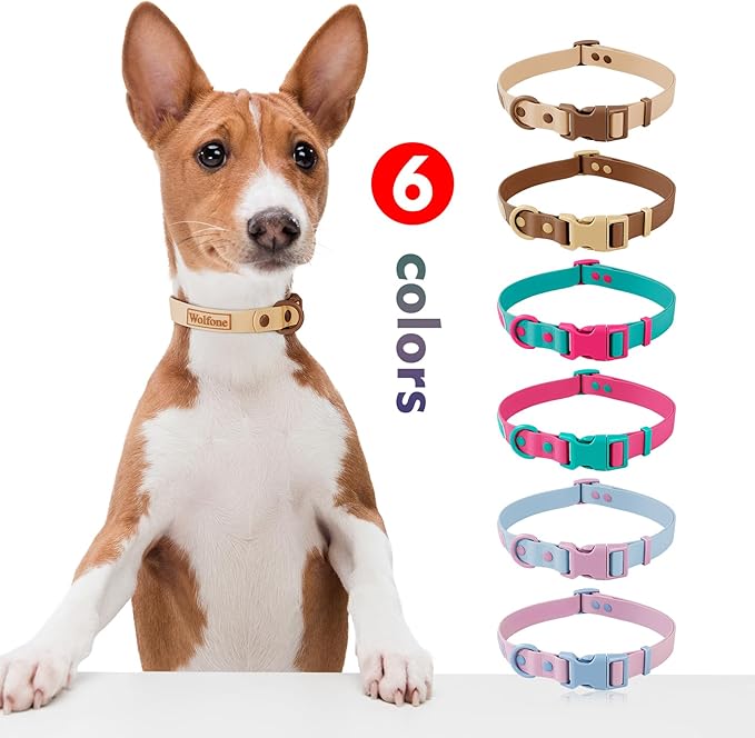 Wolfone Waterproof Dog Collar with Quick Release Buckle， Cute Adjustable Collar for Dogs Comfort Sturdy Durable Odor Proof Easy Care（Cookie Chocolate 37.5-55cm）
