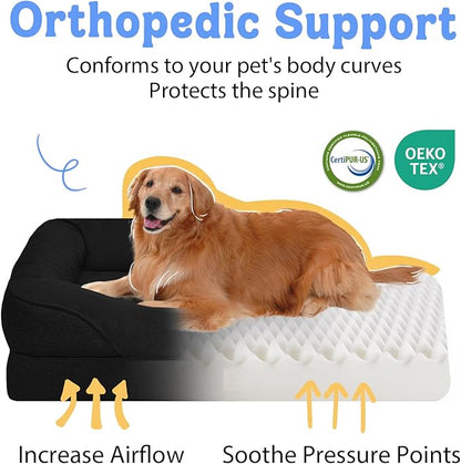 Orthopedic Extra Large Dog Bed - XXL Washable Memory Foam Giant Pet Couch Sofa with Removable Cover Waterproof Bolster for Large Size Dogs, 42x30