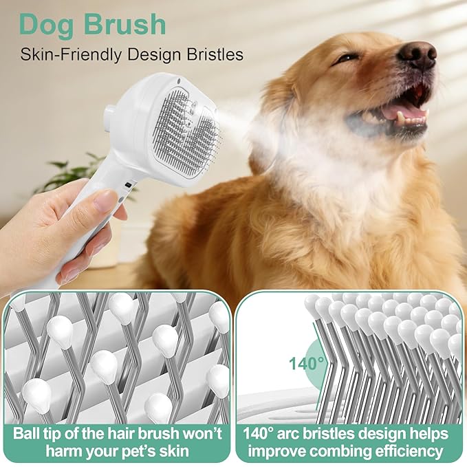 Dog Brush Cat Brushes for Shedding,Pet Steam Brush for Dogs Cats Spray Hair Removal Comb Steam Grooming for Long Short Haired Pets,Anti-Static Self Cleaning Grooming Tool Removes Loose Hair,white