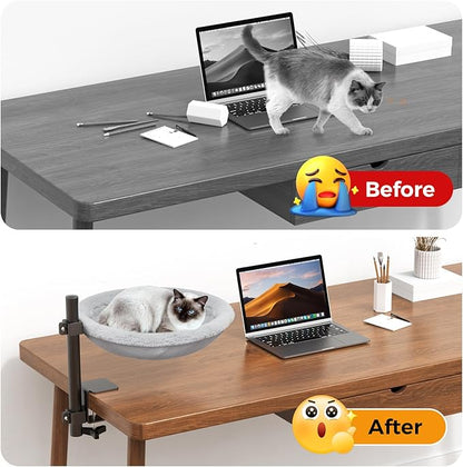 TVOVT On/Under Cat Desk Bed - 360°Rotation & Adjustable Mount Perch Cats Hammock Up to 50 lbs Cat Furniture for Office Desks and Game Tables with 2 Soft and Breathable Dual-Sided Reversible Mat