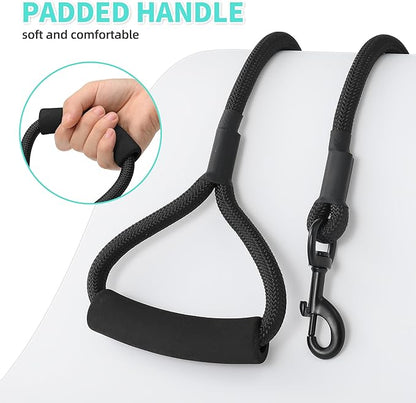Mile High Life Long Dog Leash, with Comfortable Padded Handle, Black Nylon Rope Leash with Steel Tips, Heavy Duty 10 Feet Pet Leashes (Black,10 Feet)