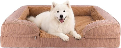 Orthopedic Dog Bed for Extra Large Dogs, 42x30 Inch Waterproof Egg Crate Memory Foam Dogs Bed with Detachable Top, Dog Couch with Zipper Washable Cover, Nonslip Bottom for Living Room, Brown