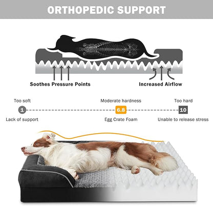 INVENHO Orthopedic Dog Bed for Large Dogs, Washable Waterproof, Egg-Crate Foam Dog Couch Bed with Washable Removable Cover, Waterproof Lining and Nonskid Bottom