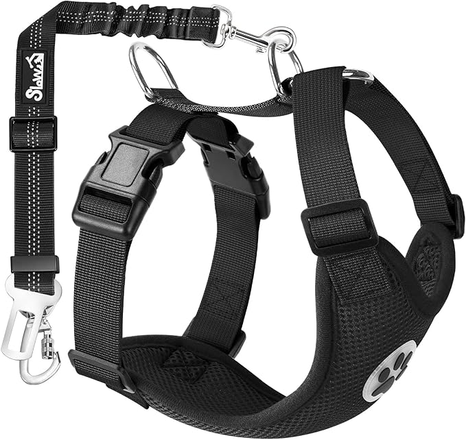Lukovee Dog Seat Belt - Adjustable Dog Car Harness for Large, Medium & Small Dogs, Soft Padded & Breathable Mesh Dog Seatbelt with Car Vehicle Connector Strap (Black Double Clip, XX-Small)