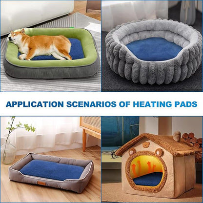 Quwzayail Pet Heating Pad for Dog, 9 Gears and time Settings and Metal Protective Tube, Adding Wire Rope Warming,Comes with Soft Fabric Cover.(22.0" L x 18.0" W x 0.5" Th, Blue Pattern)