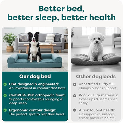 FurHaven Orthopedic Dog Bed for Large Dogs, Sofa Contour Mattress with Egg Crate with a Solid Orthopedic Foam Base for Joint Support, Removable Washable Cover, Large, Plush & Suede, Deep Pool