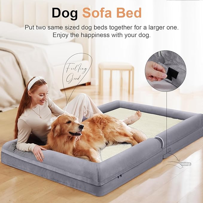 Large Dog Bed Orthopedic Washable: Beds Bolster XXL Bed Big XLarge Dogs Egg Crate Foam Sofa Couch Waterproof Removable Cover - Purple