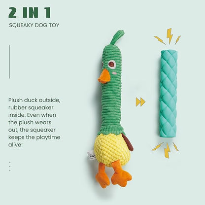 Nocciola 2 in 1 Duck Dog Toy with a Large Rubber Squeaker - Tough Durable Stuffed Squeaky Crinkle Chew Toys for Aggressive Chewers, Medium and Large Breeds