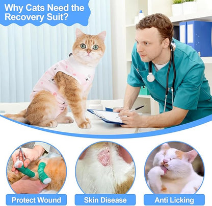 Cat Recovery Suit Female, Breathable Cat Onesie After Surgery Female for Abdominal Wounds or Skin Diseases, Surgery Recovery Suit Kitten Onesie After Spay Wear Anti Licking