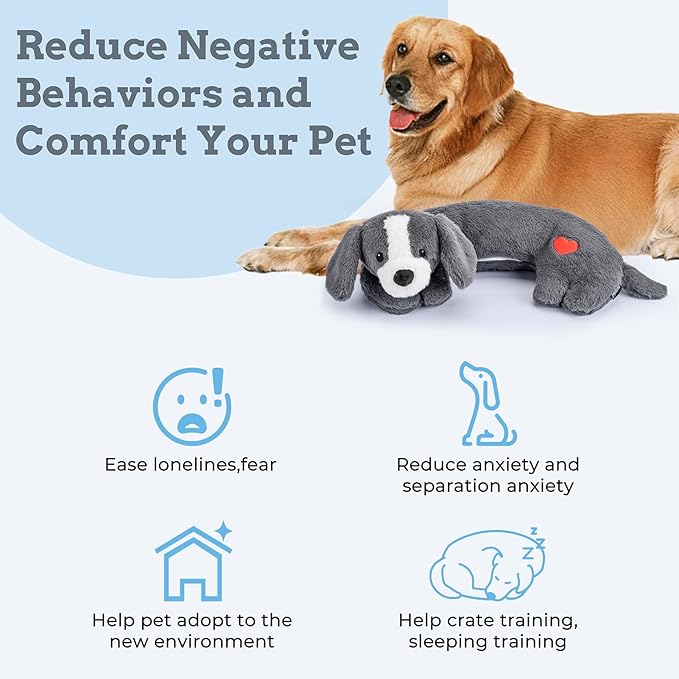Moropaky Heartbeat Puppy Toys Dog Heartbeat Toy for Anxiety Relief Calming Aid, Heartbeat Stuffed Animal for Puppy Dog Comfort Sleep Aid Crate Training, Puppy Essentials, Dark Gray