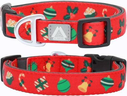 Christmas Dog Collar, Cute Holiday Red Collars for Girl & Boy, Reflective,Soft Padded Neoprene,Fully Adjustable,Durable & Lightweight Small Dog Collar, (Christmas, S)