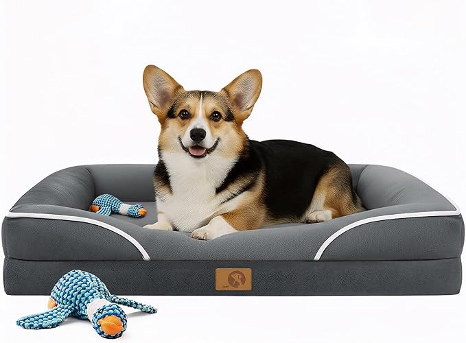 Homemate Dog Beds Large Sized Dog: 36x27 inch Orthopedic Large Dogs Bed XL Outdoor Pet Cat Bed Sofa Supplies with Toy Dogs Crate Pad Couch with Removable Washable Cover & Non-Slip Botton Dark Grey