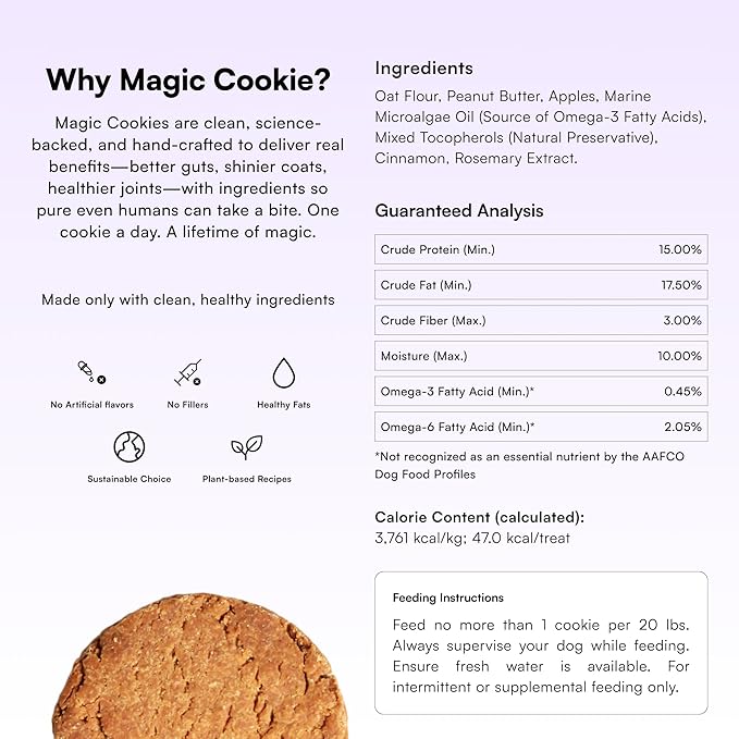 Pawco Dog Treats, Hip & Joint – Supports Mobility in Senior & Active Dogs – Crunchy Dog Cookies with Omega-3 & DHA, Peanut Butter & Apple – Functional & Healthy Rewards for Dogs – Magic Cookie – 8.8oz