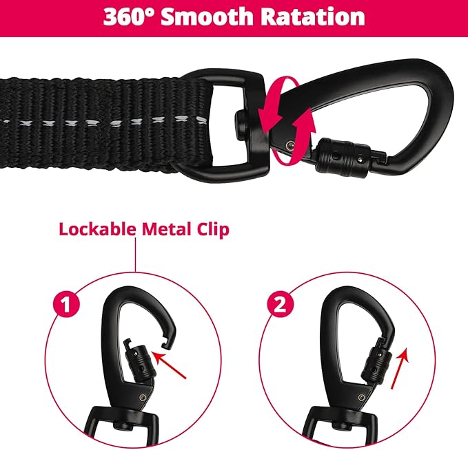 Long Dog Leash 30 FT: Heavy Duty Rope Leashes for Dogs Training with Swivel Lockable Hook Reflective Threads Bungee and Padded Handle - Dog Lead for Large Small Medium Dogs Outside Walking Hiking Pink