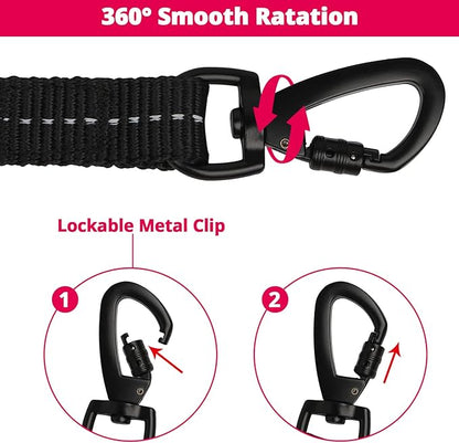 Long Dog Leash 30 FT: Heavy Duty Rope Leashes for Dogs Training with Swivel Lockable Hook Reflective Threads Bungee and Padded Handle - Dog Lead for Large Small Medium Dogs Outside Walking Hiking Pink