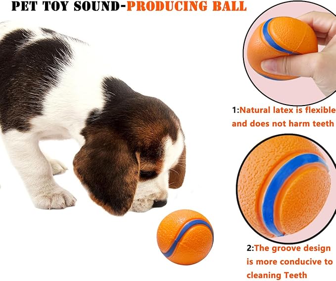 FCCUM Dog Toy Ball,Rubber Sound-Producing Toy Ball, with a Groove Design That is Resistant to Bites, Has a High Bounce, Dog Training Interactive Pet Toy, Relieving Pet Anxiety,Pack of 2