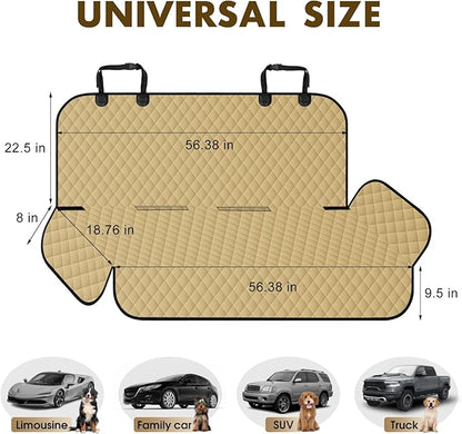 NECKORY Backseat Cover for Dogs, Waterproof and Non-Slip Pet Bench Seat Covers, Car Seat Protector for Back Seat, Universal Size Rear Car Seat Cover Fits Cars, Trucks and SUVs, L-Khaki&Black