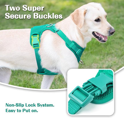 No Pull Dog Harness for Small Medium Large Dogs - Adjustable 2 Layer Mesh Dog Vest with Dual Clip, Escape Proof, Quick Release, Lightweight Breathable Mesh for Walking Hiking (MARRS Green,S)